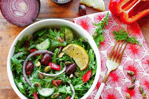 Greek Mizuna Salad with Sumac Spice Vinaigrette