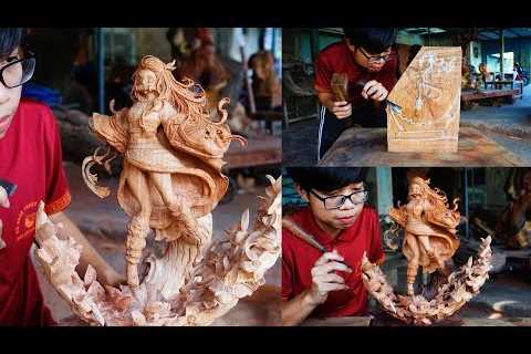 Carving Nezuko â Demon Slayer Out of Wood â Ingenious Chainsaw Skill Amazing Woodworking..